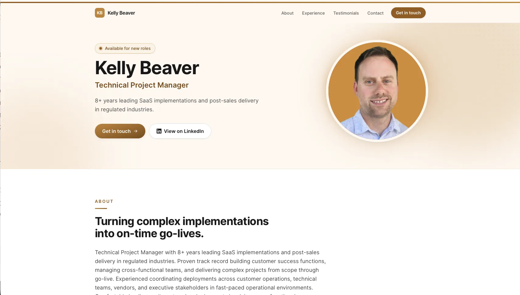Kelly Beaver technical project manager portfolio site preview