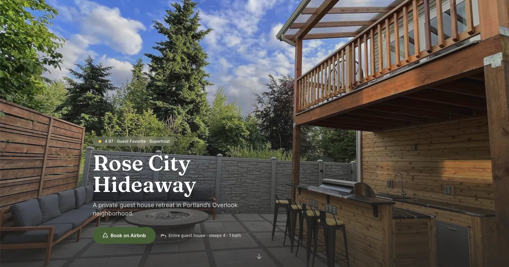 Rose City Hideaway guest house site preview